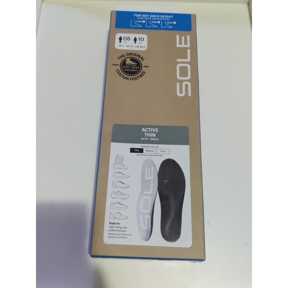 SOLE Active Thin Insoles, Arch Support, Men's 8 /Women's 10, Plantar Relief